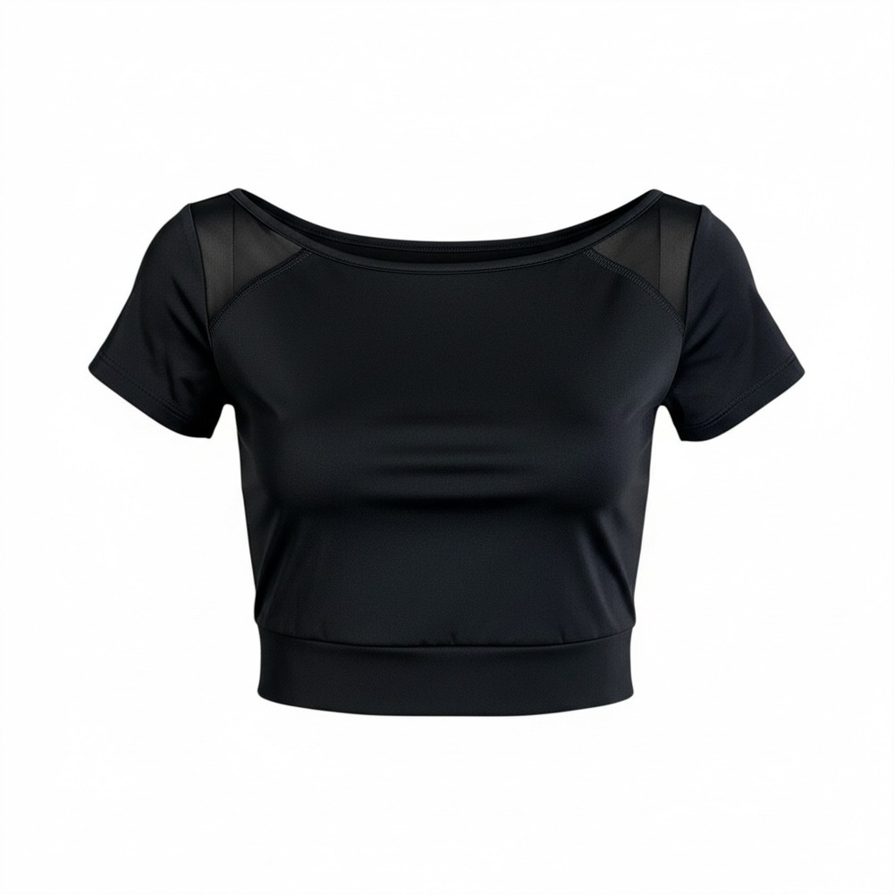 Buff Bunny Black Mesh Panel Athletic Crop Top‎ Short Sleeve Womens Small